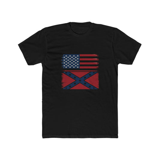 American by Birth, Rebel by Choice T-Shirt - Distressed U.S. Flag & Confederate X Design - Unique Patriotism & Style