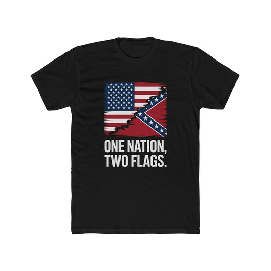 Unique One Nation, Two Flags T-Shirt - Distressed American & Confederate Flag Design - Bold Statement Tee for Freedom Lovers
