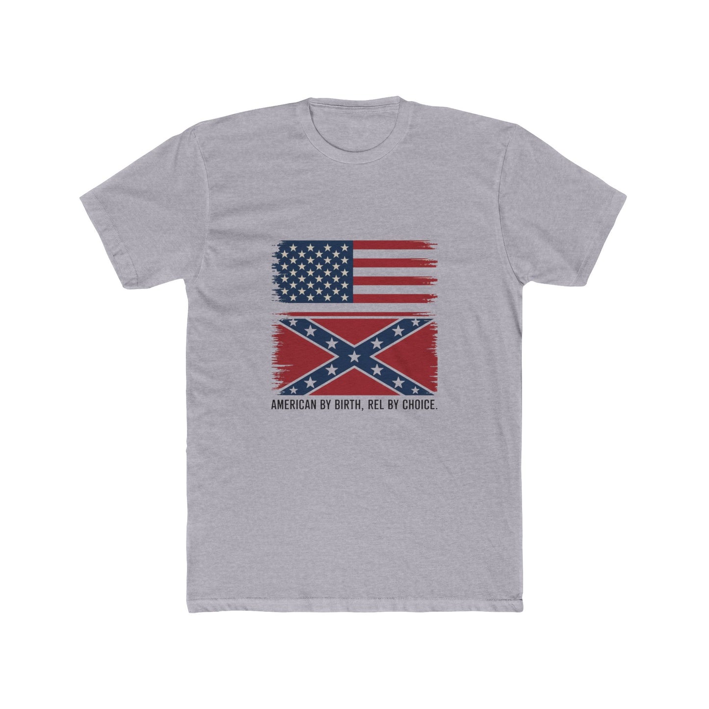 American by Birth, Rebel by Choice T-Shirt - Distressed U.S. Flag & Confederate X Design - Unique Patriotism & Style