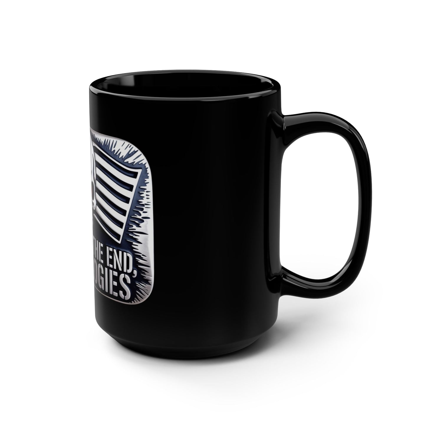 15oz Black Mug — "Rebel Till The End, No Apologies" Skull & Flag Coffee Mug