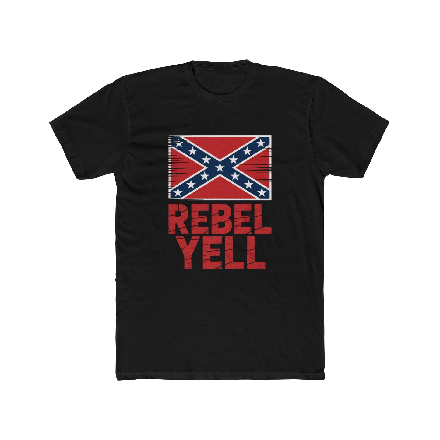 Rebel Yell T-Shirt Vector Confederate Flag Outline with Distressed Red Text  Unisex Casual Tee for Proud Heritage Lovers