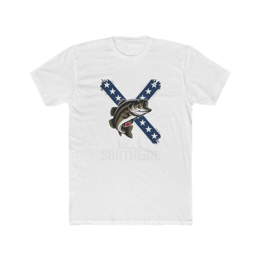 Reel Southern T-Shirt Largemouth Bass Leaping on Distressed Confederate Flag Background - Unique Southern Pride Apparel