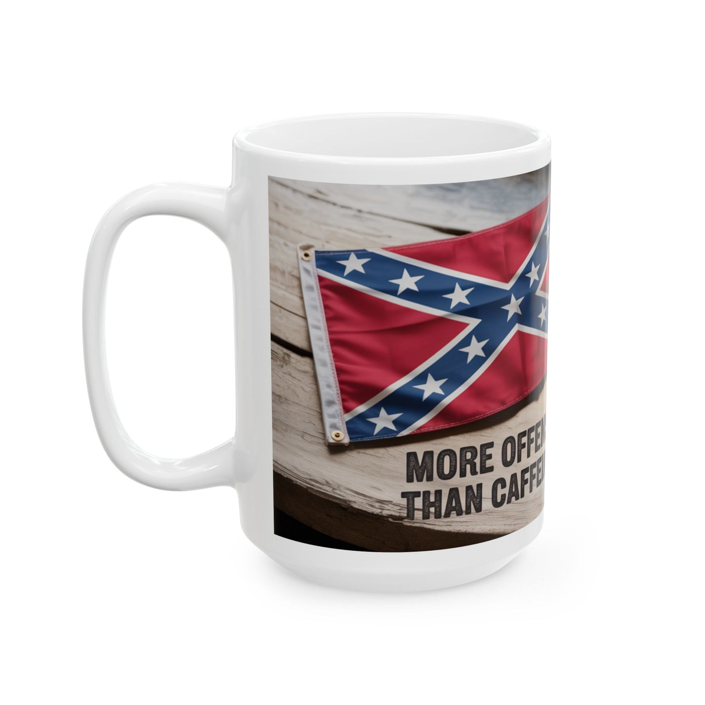 Ceramic Mug — "Offensive? Blame Caffeine" Coffee Mug with Flag Design