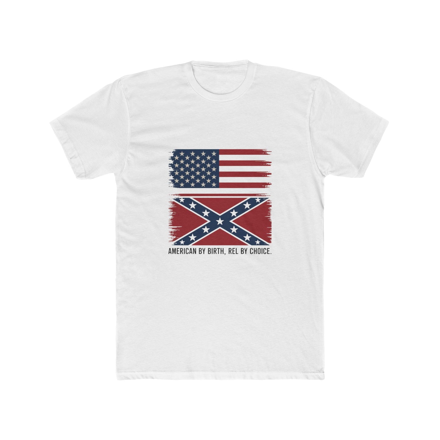 American by Birth, Rebel by Choice T-Shirt - Distressed U.S. Flag & Confederate X Design - Unique Patriotism & Style