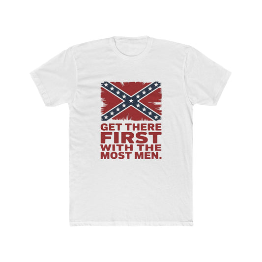 Nathan Bedford Forrest Grunge T-Shirt - Confederate Flag Design with 'Get There First with the Most Men' Quote