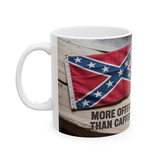 Ceramic Mug — "Offensive? Blame Caffeine" Coffee Mug with Flag Design