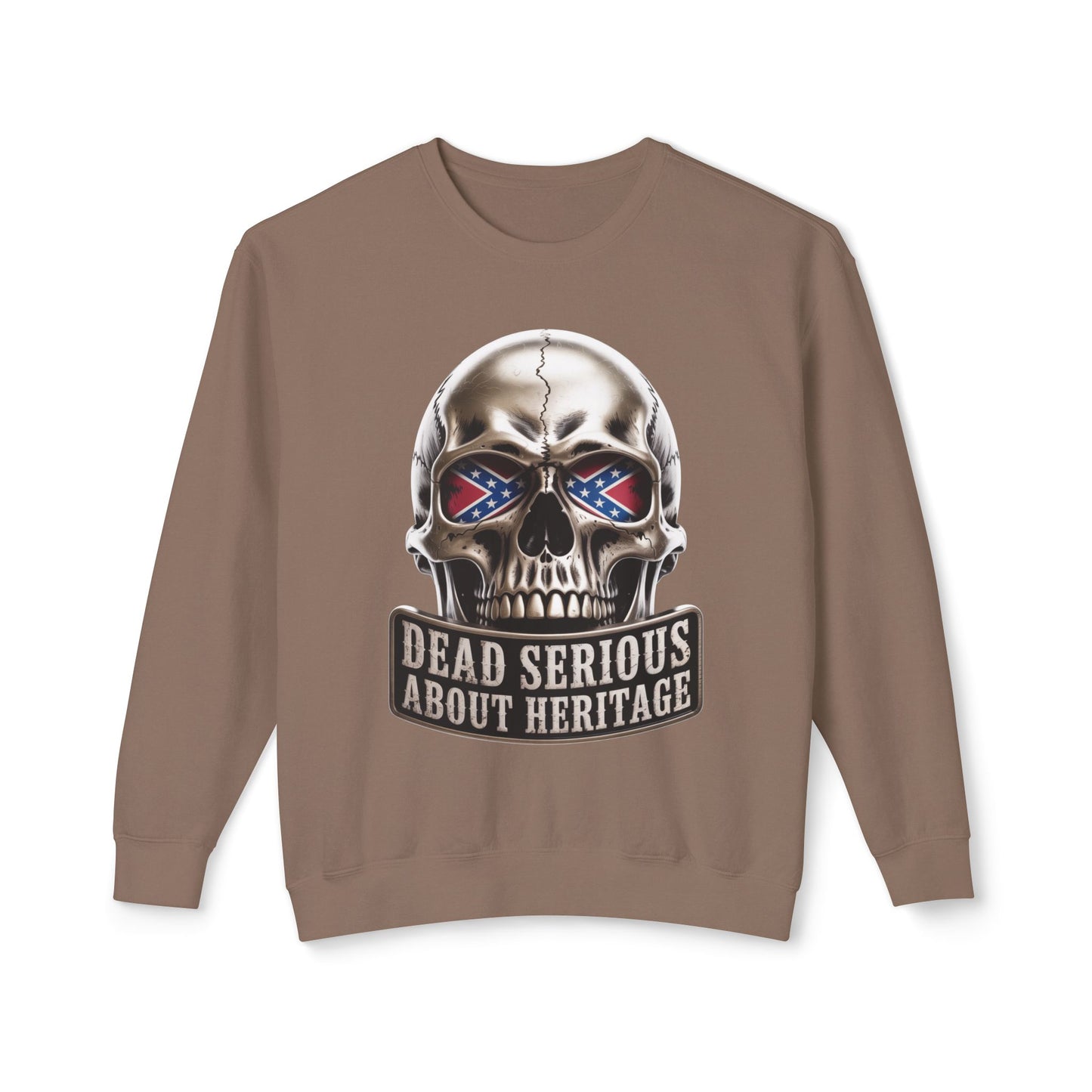 Crewneck Sweatshirt — 'Dead Serious About Heritage' Skull Design