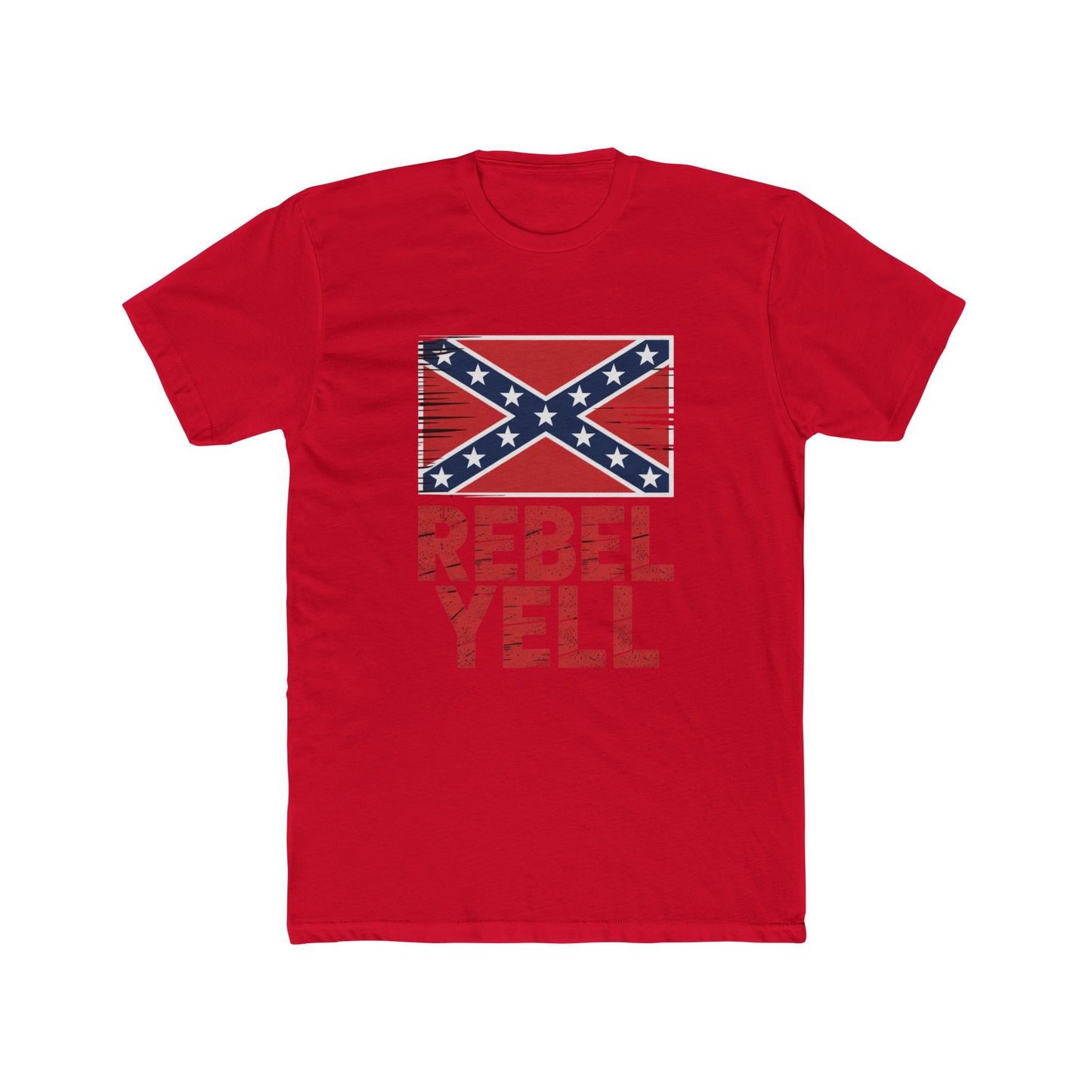 Rebel Yell T-Shirt Vector Confederate Flag Outline with Distressed Red Text  Unisex Casual Tee for Proud Heritage Lovers