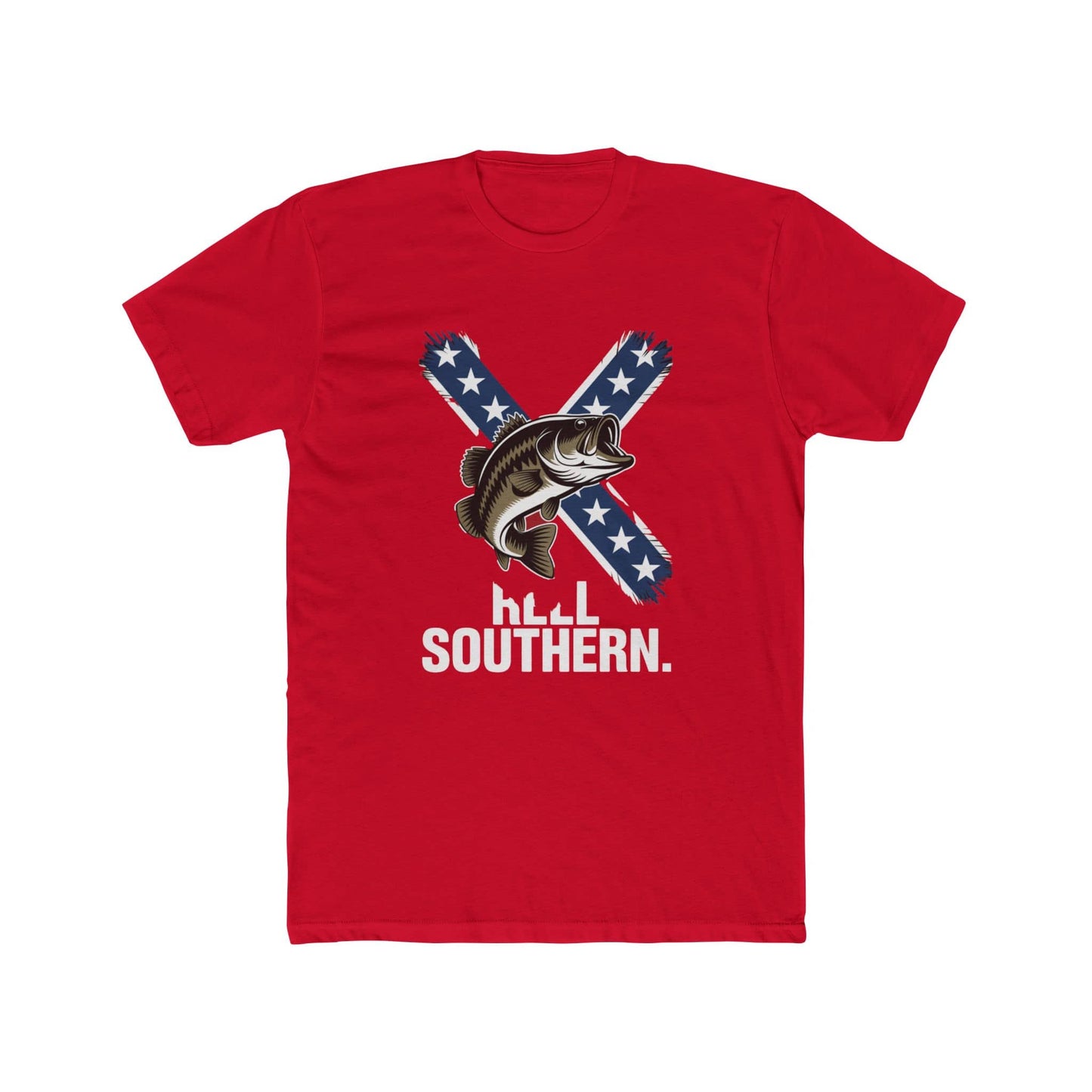 Reel Southern T-Shirt Largemouth Bass Leaping on Distressed Confederate Flag Background - Unique Southern Pride Apparel