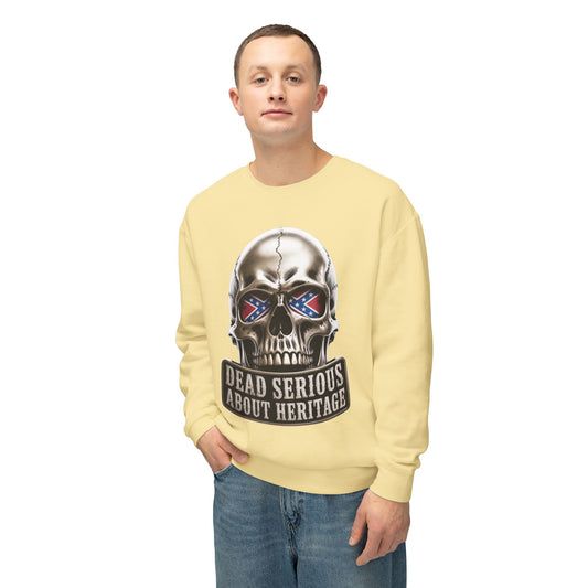 Crewneck Sweatshirt — 'Dead Serious About Heritage' Skull Design