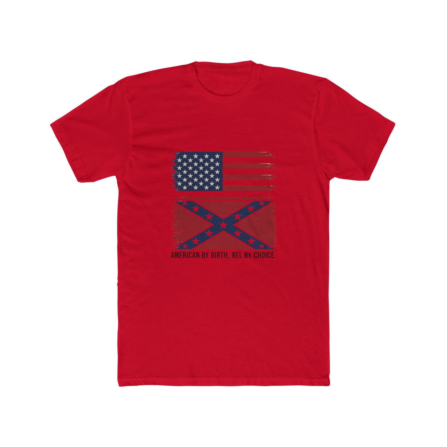 American by Birth, Rebel by Choice T-Shirt - Distressed U.S. Flag & Confederate X Design - Unique Patriotism & Style