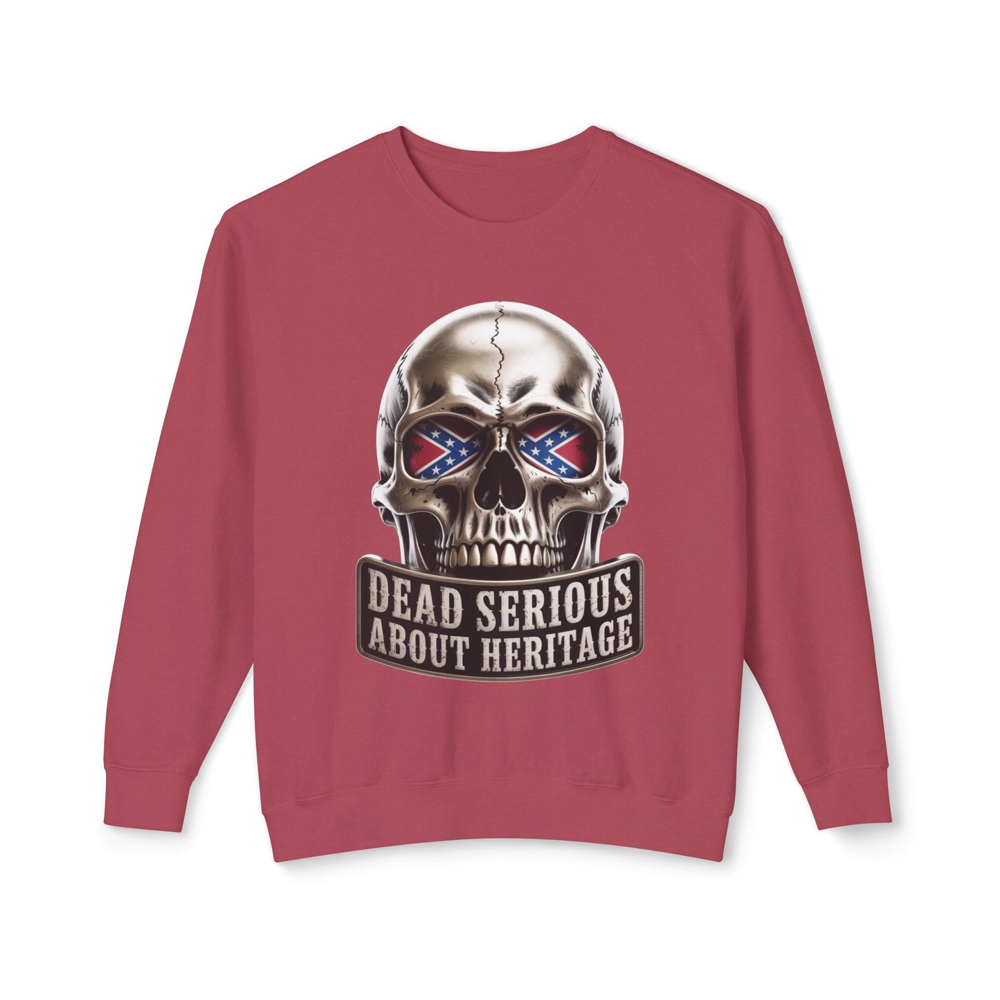 Crewneck Sweatshirt — 'Dead Serious About Heritage' Skull Design