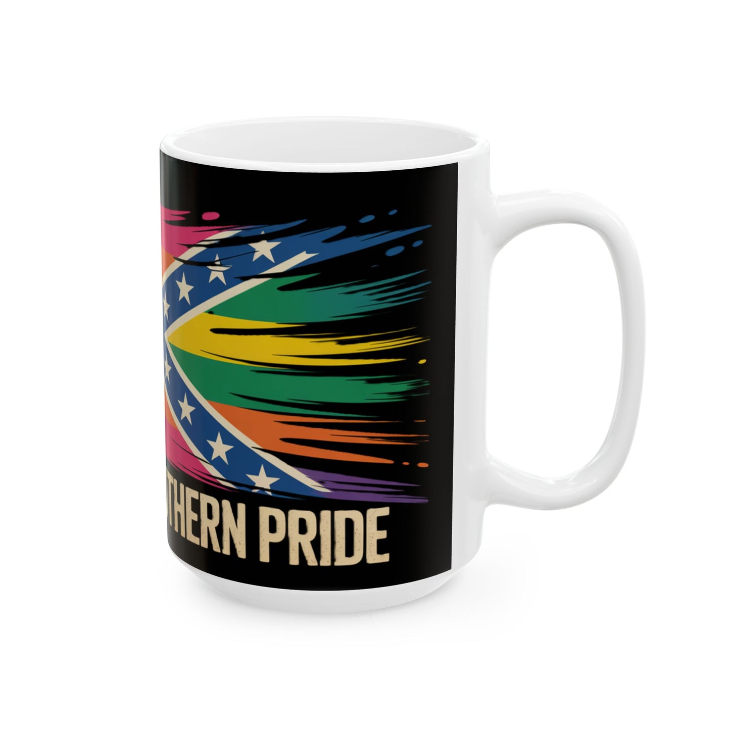 Ceramic Mug — Southern Pride Rainbow Rebel Flag Design (11oz & 15oz)