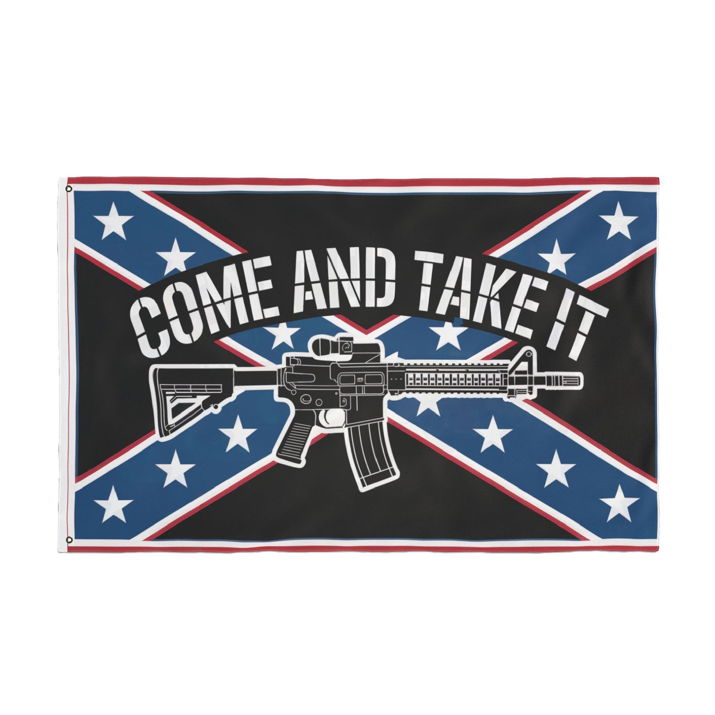 Come and Take It Confederate flag home decor with black background and rifle graphic 