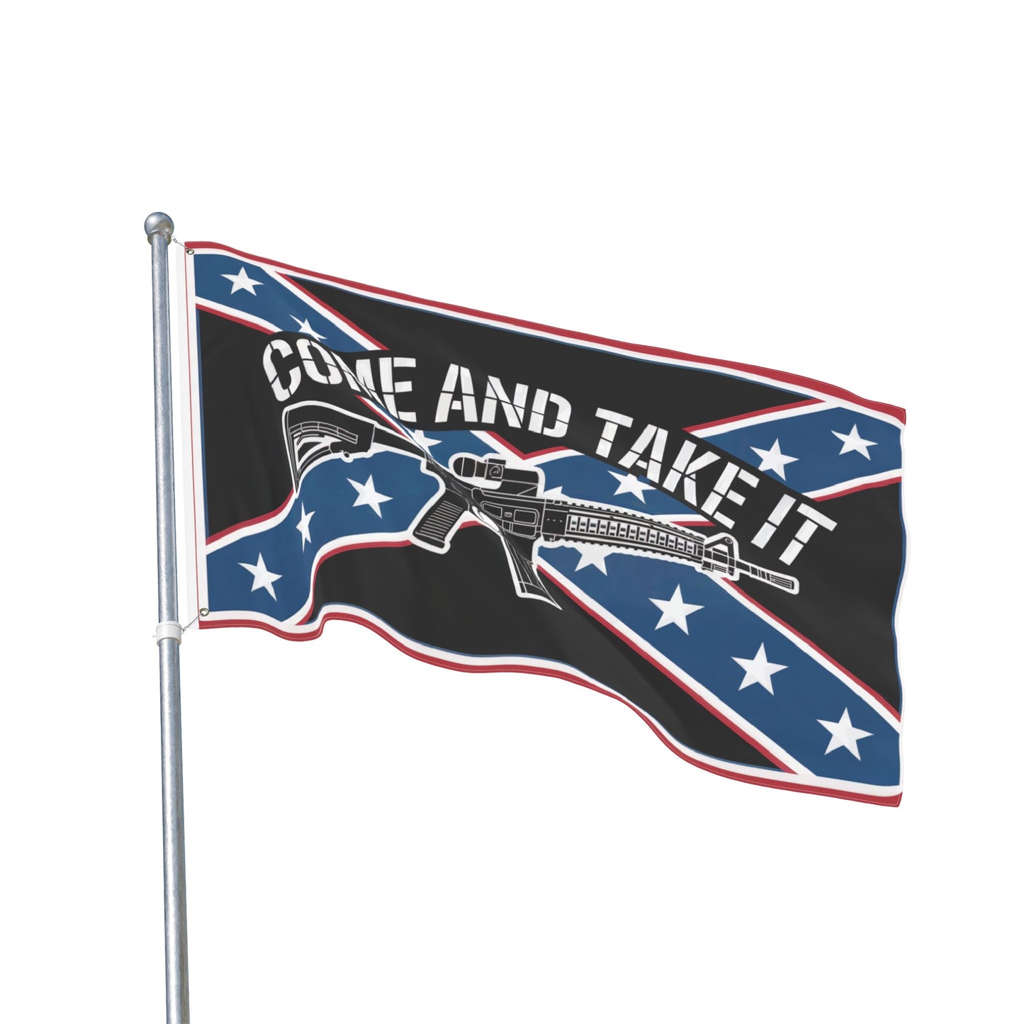 Come and Take It Confederate flag with rifle graphic printed on home decor flag by