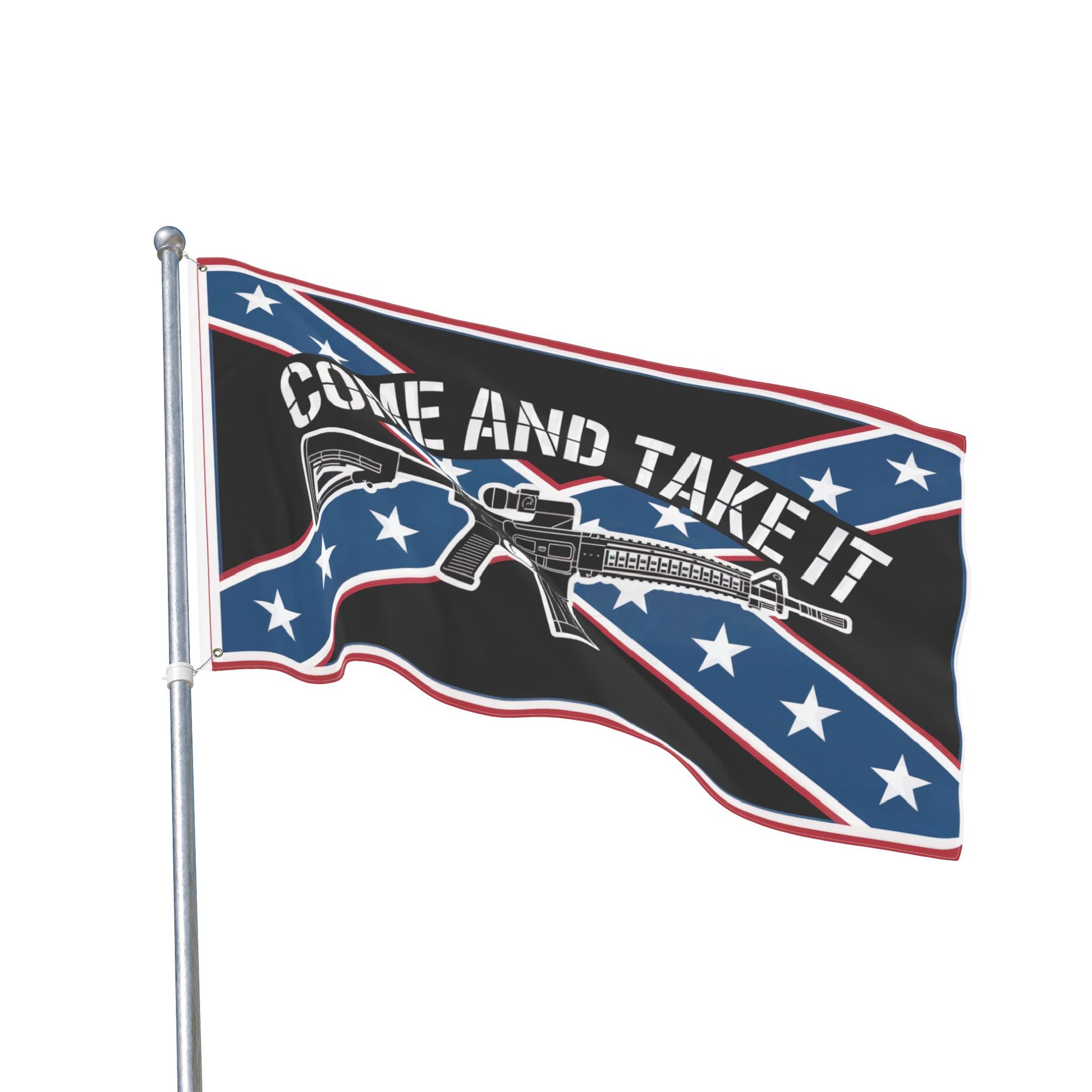 Come and Take It Confederate flag with rifle graphic printed on home decor flag by