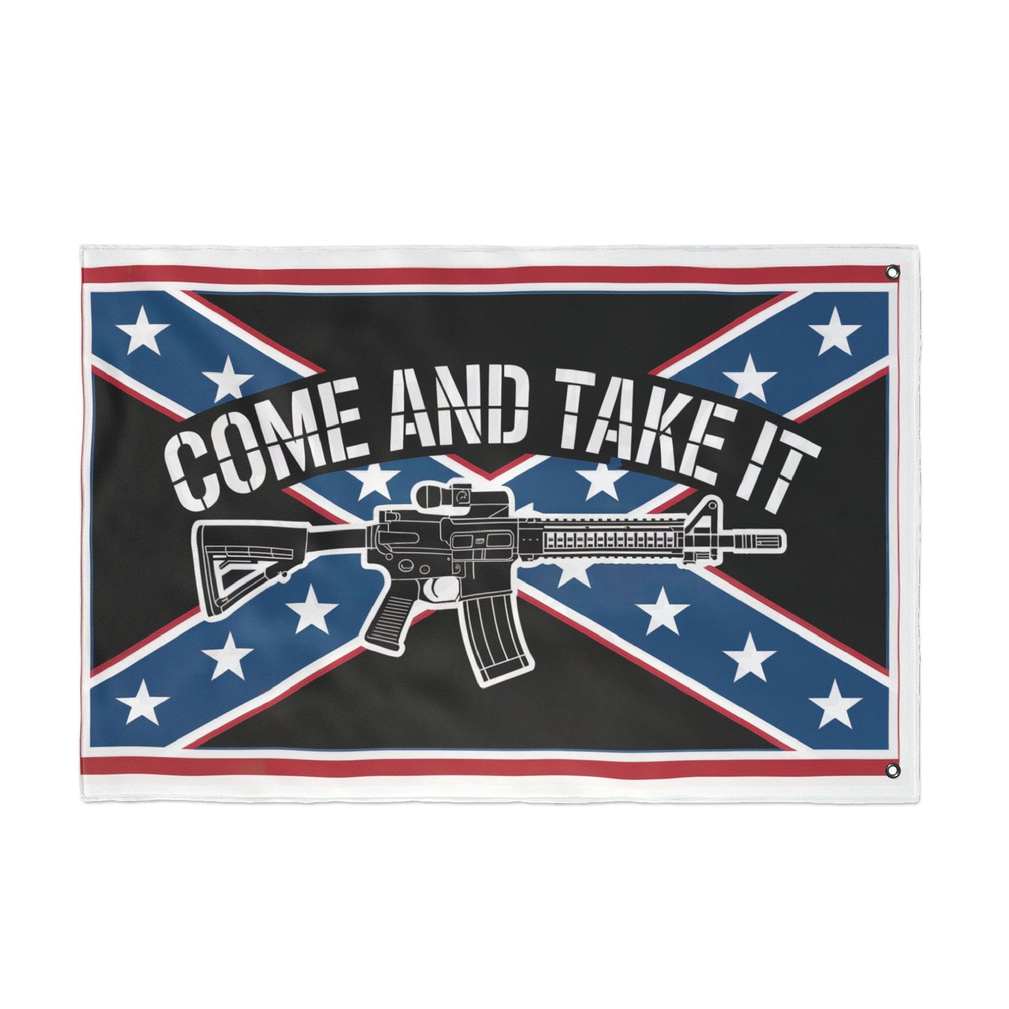 Come and Take It Confederate flag with rifle graphic on black background for home decor