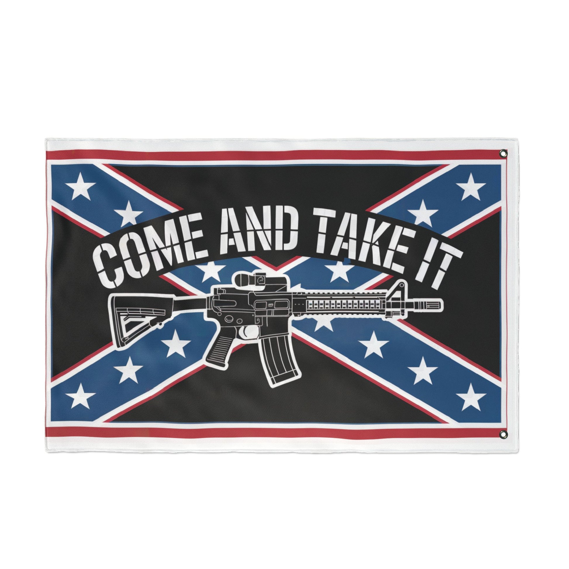Come and Take It Confederate flag with rifle graphic on black background for home decor