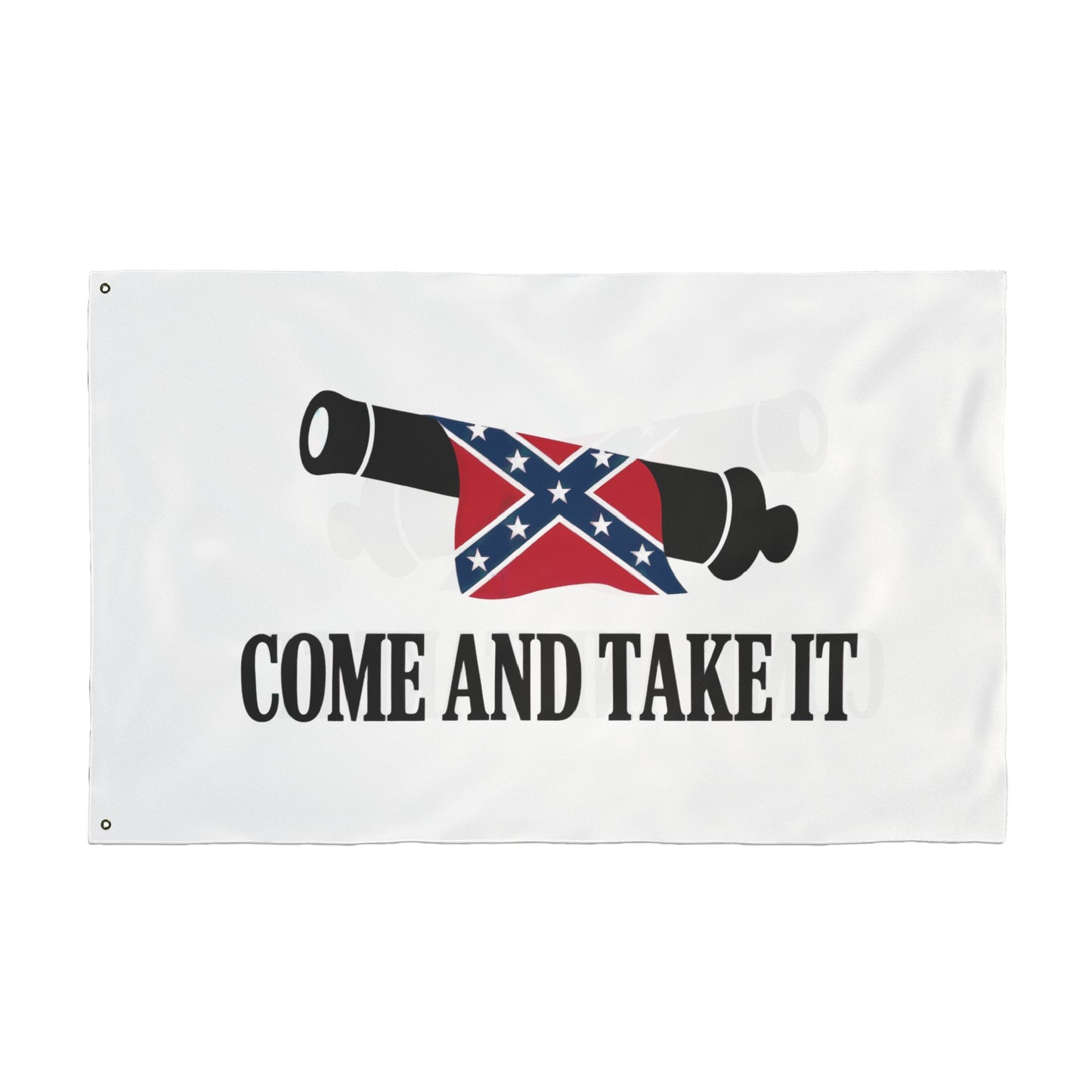 home decor Confederate Come and Take It flag featuring cannon and slogan on white background