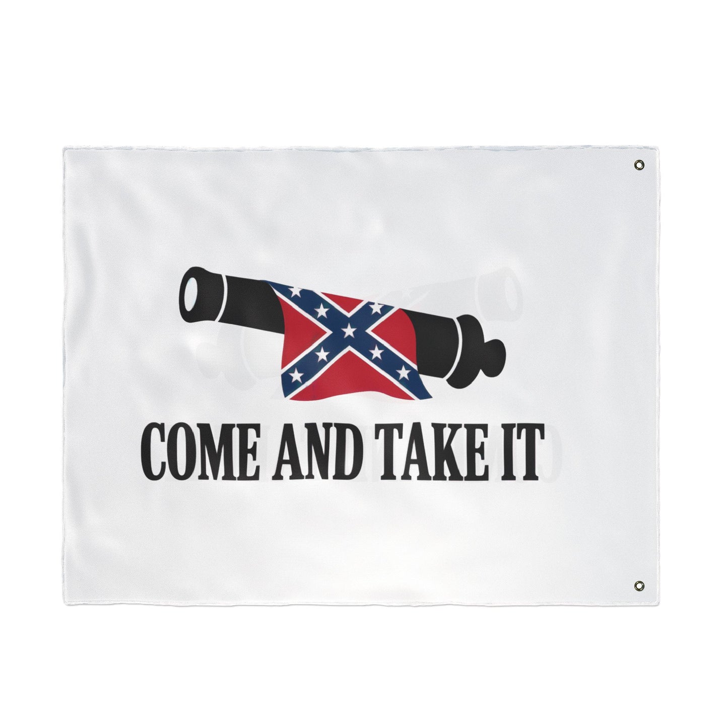 Confederate Come and Take It flag with cannon and text on white background for home decor