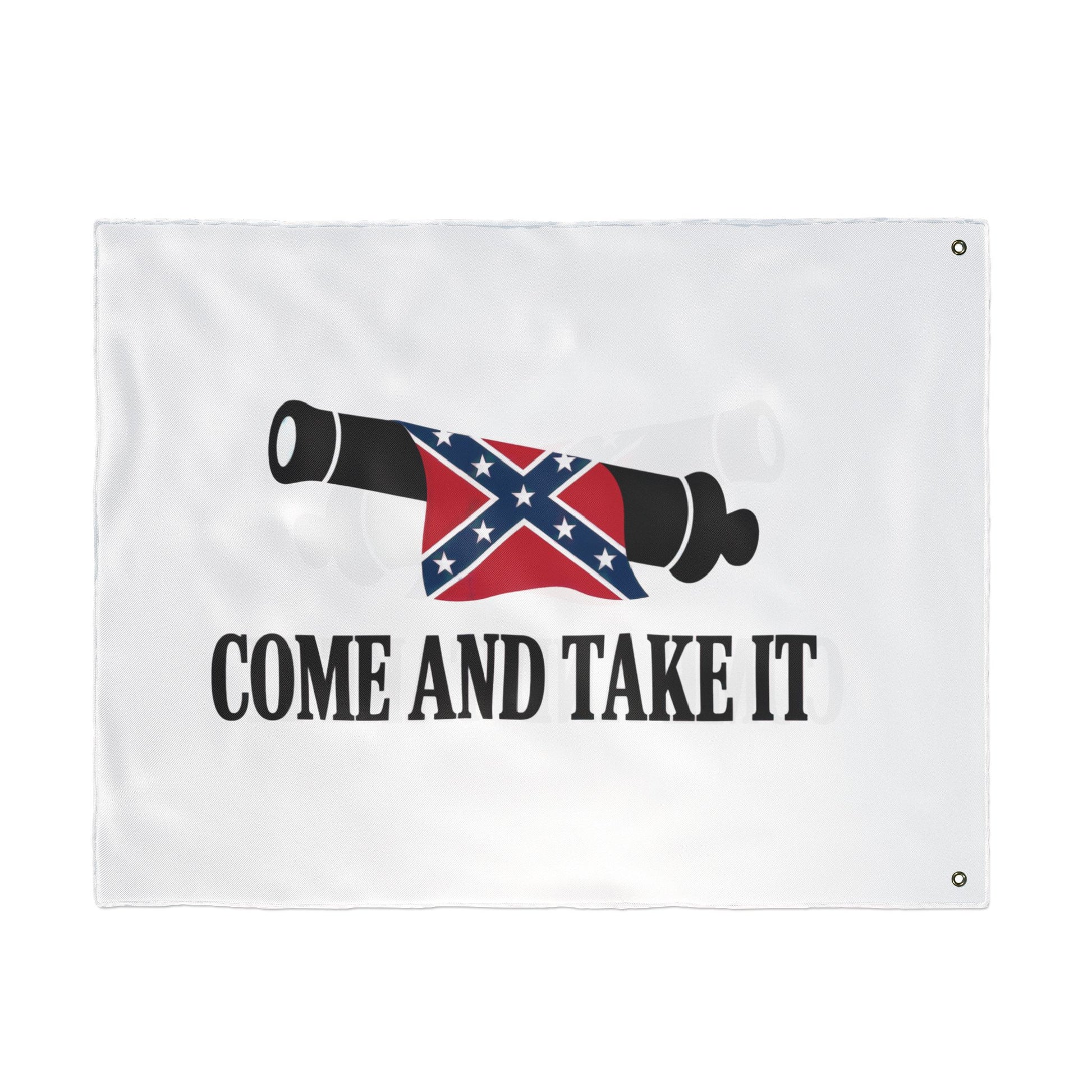 Confederate Come and Take It flag with cannon and text on white background for home decor