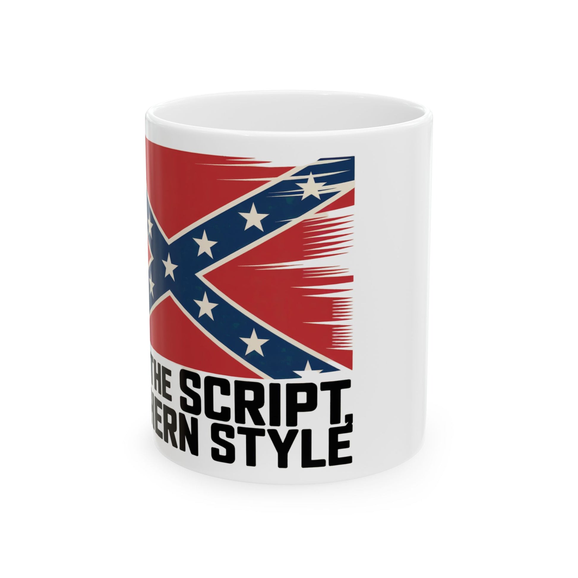 mug featuring a Confederate flag coffee mug design with bold red and blue colors