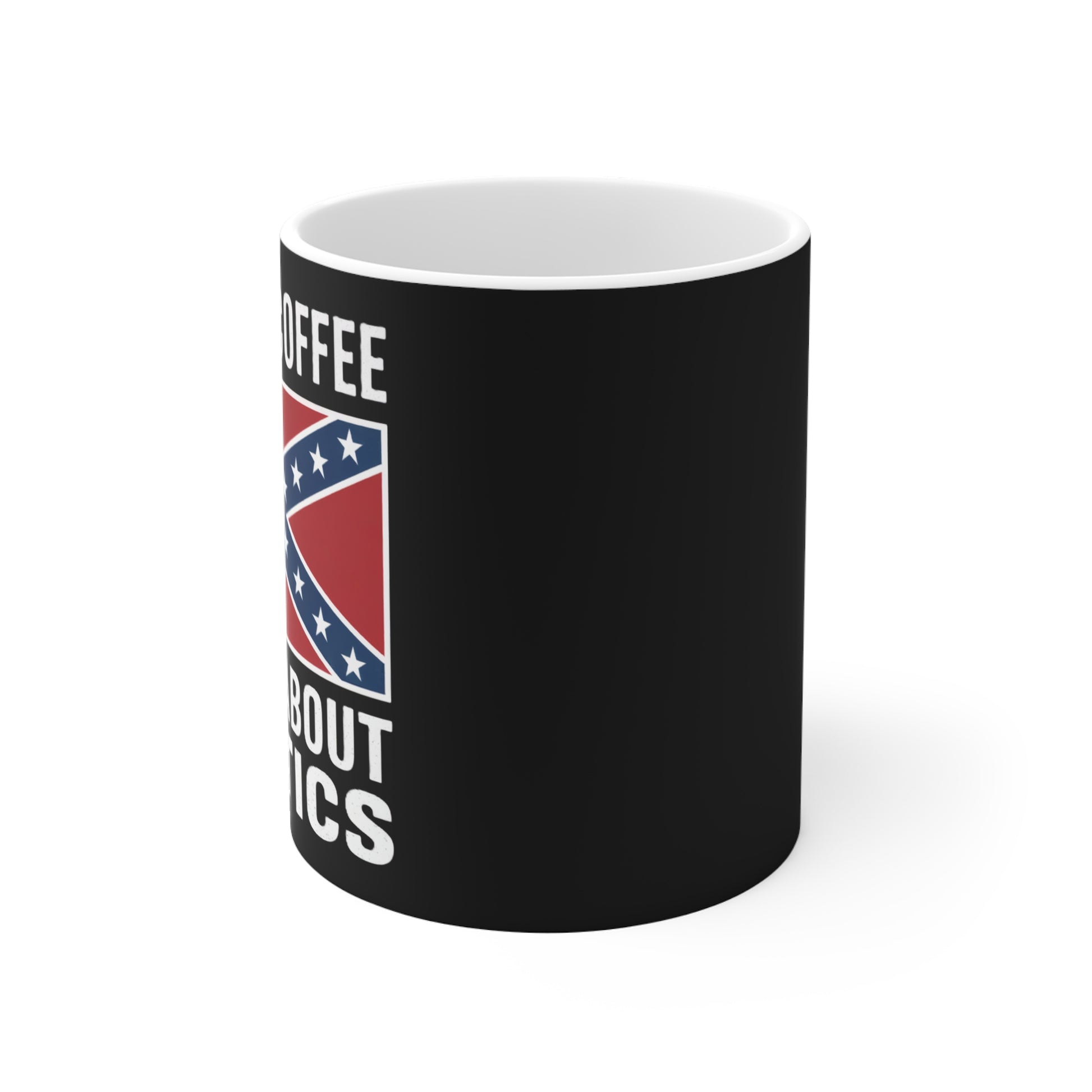 black mug featuring Confederate flag coffee mug design with bold text