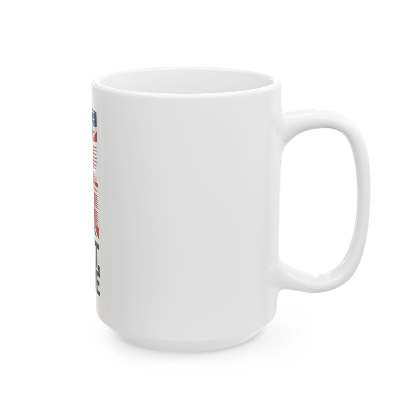White ceramic mug with handle showing partial design of Confederate flag coffee mug 