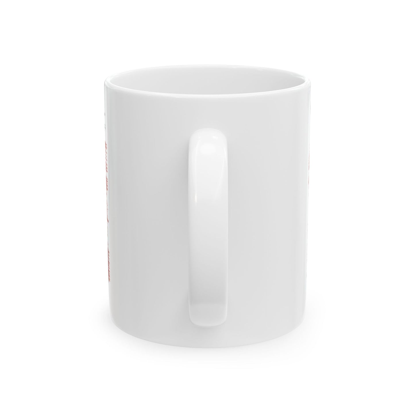 White mug shown from the handle side with confederate flag coffee mug design