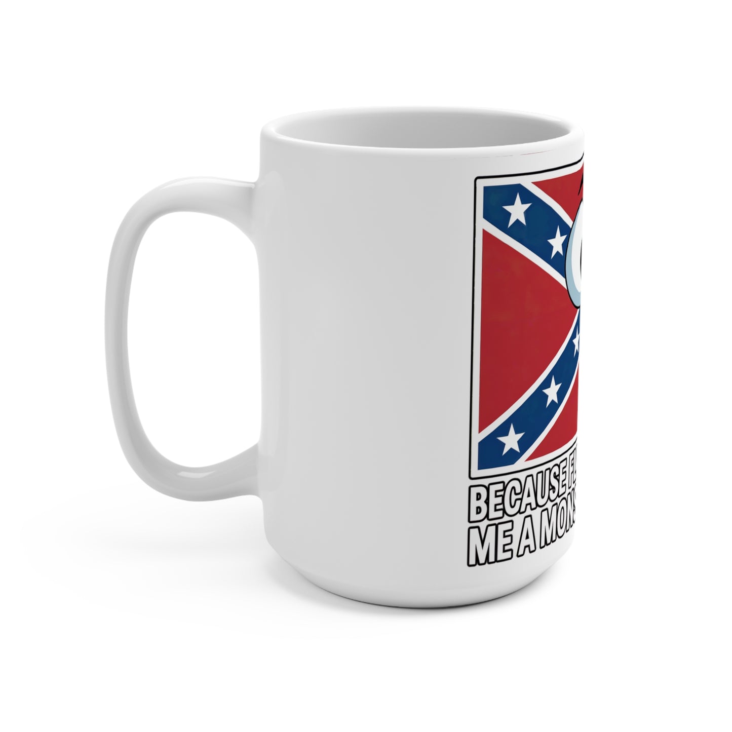 White confederate flag coffee mug with handle and printed Confederate flag design by Printify