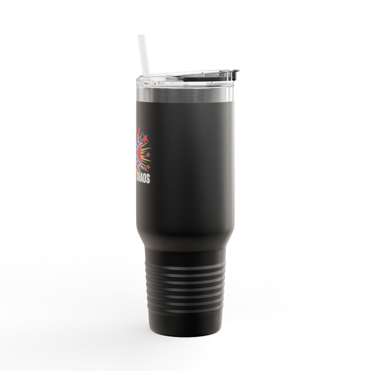 black Confederate flag insulated travel mug with lid and straw for on-the-go use