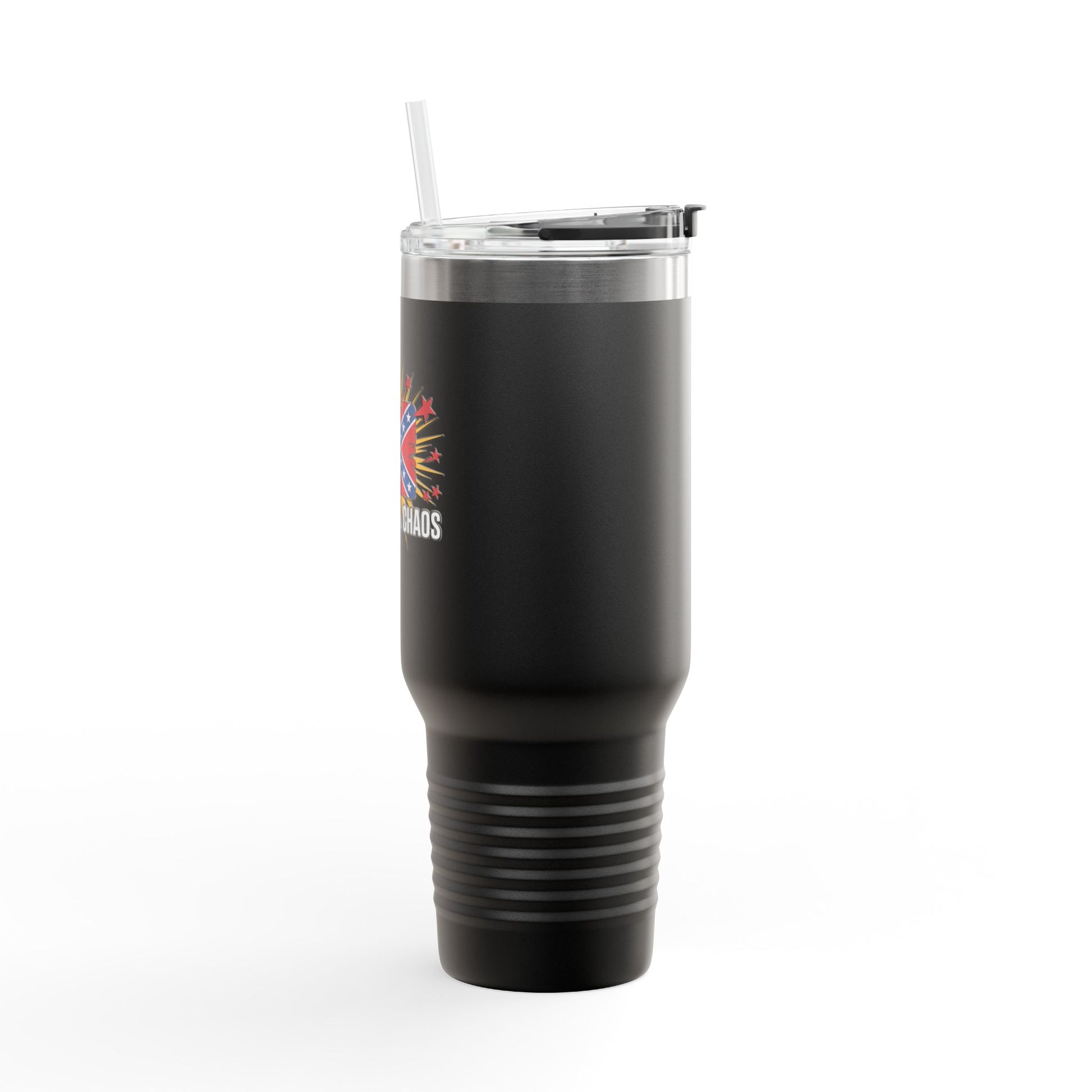 black Confederate flag insulated travel mug with lid and straw for on-the-go use