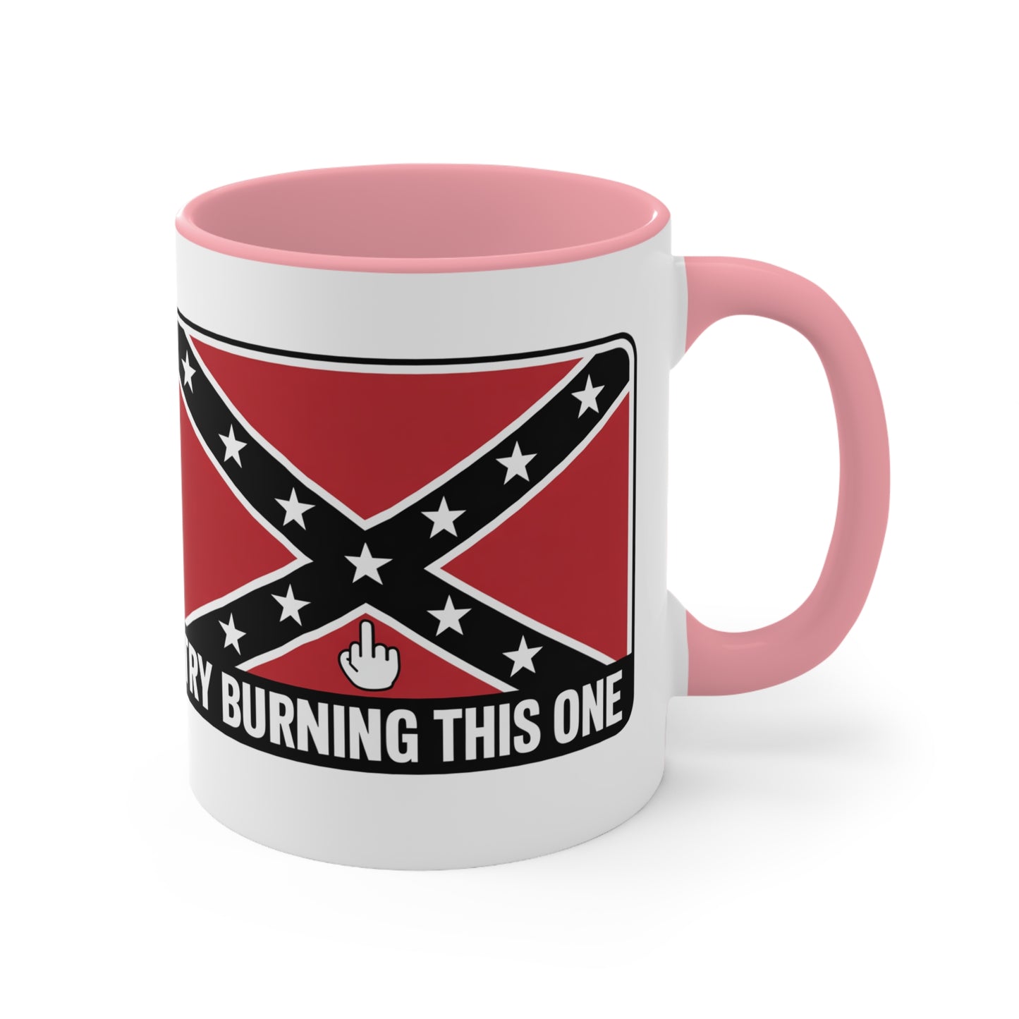  Confederate flag mug with pink handle and interior featuring a bold flag design