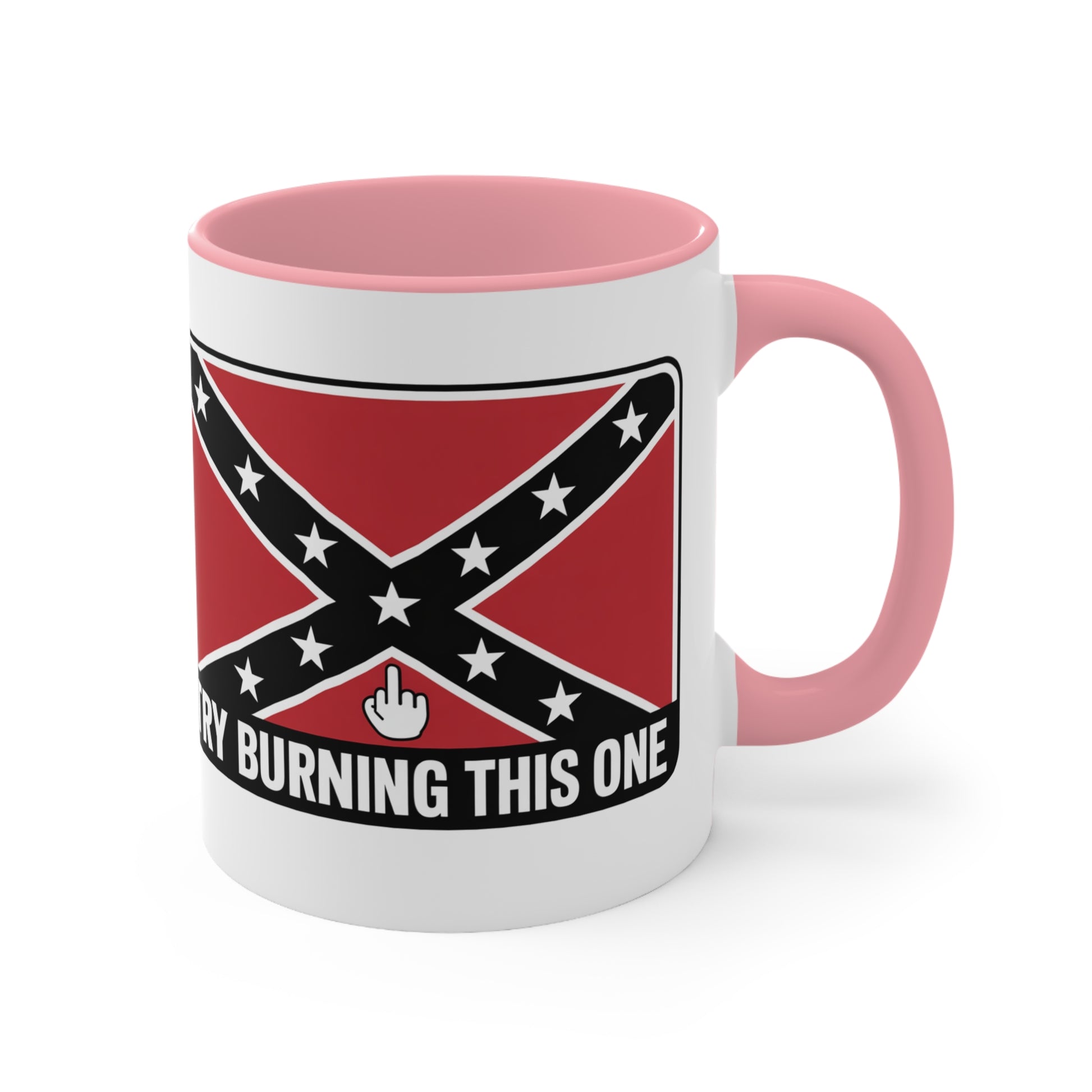  Confederate flag mug with pink handle and interior featuring a bold flag design