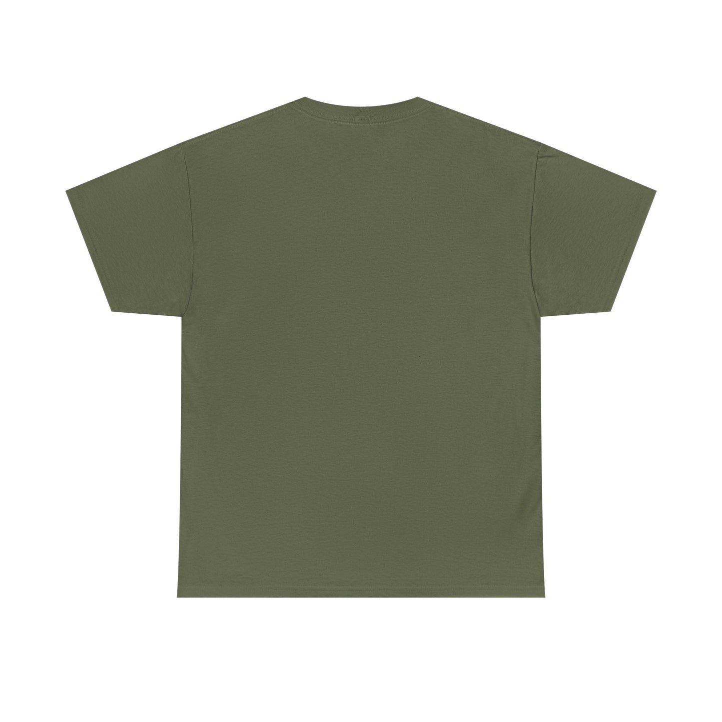 Back view of plain olive green t-shirt without prints or designs