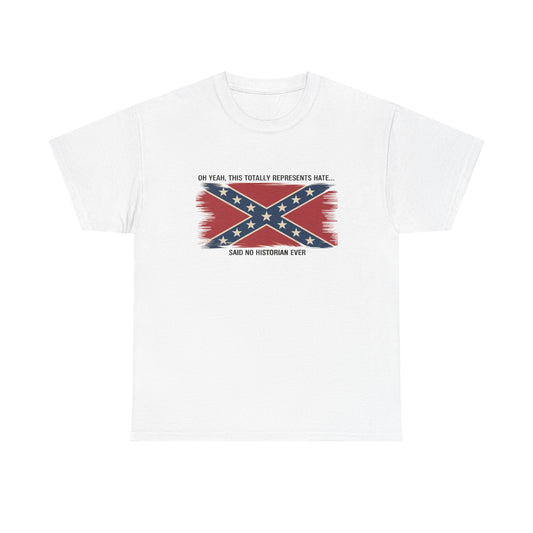White Confederate flag t-shirt with distressed flag graphic and text on front