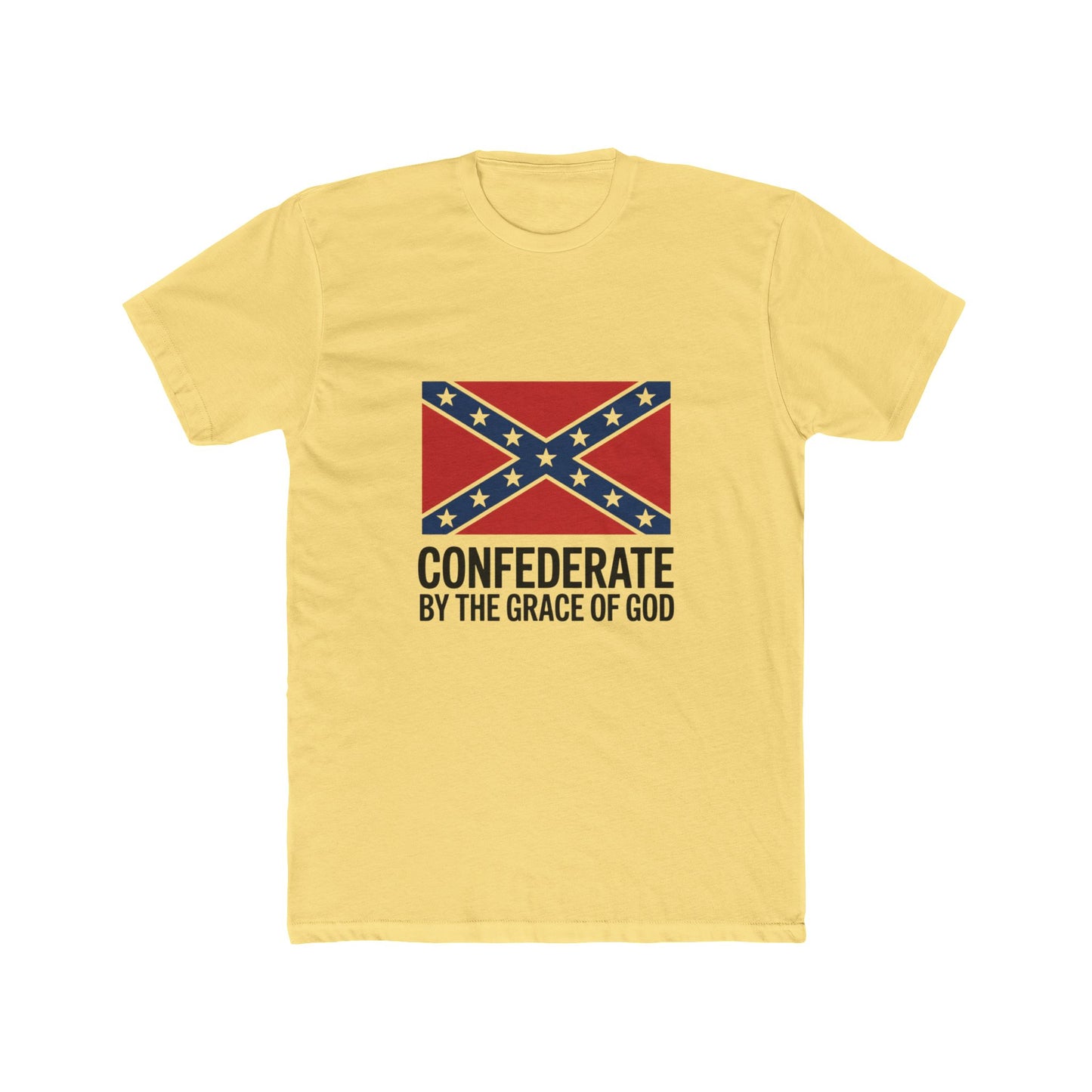 Yellow cotton t-shirt featuring Confederate flag t-shirt design with text below the flag