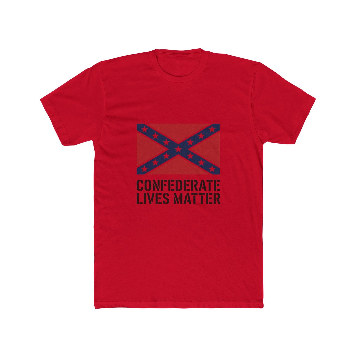 Red T-shirt with Confederate Lives Matter T-shirt design featuring Confederate flag graphic