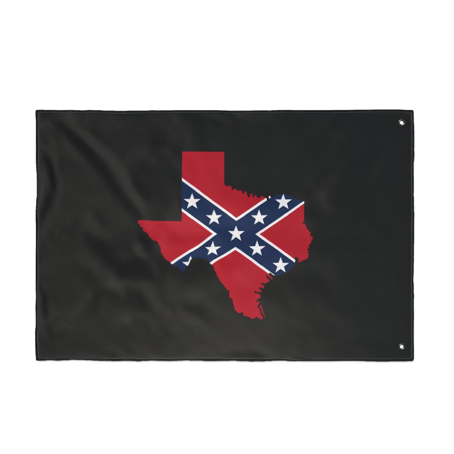 Confederate Texas outdoor flag with black background and Texas state shape featuring Confederate battle design