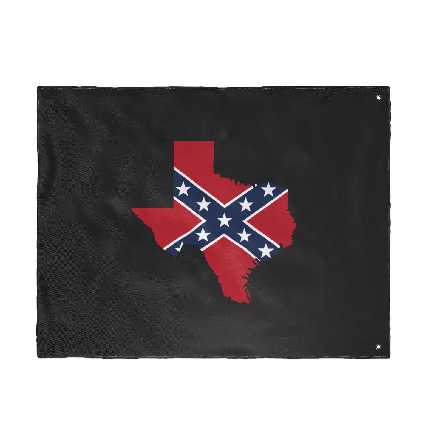 Confederate Texas outdoor flag with black background and Texas state shape featuring Confederate design