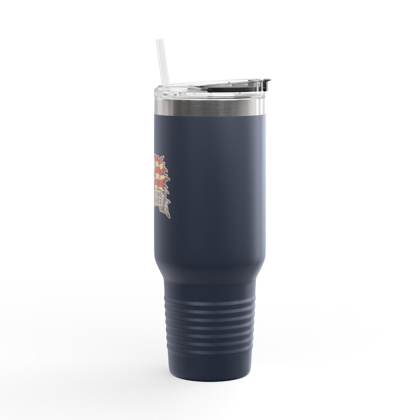 Navy blue Confederate travel mug with clear lid and straw 