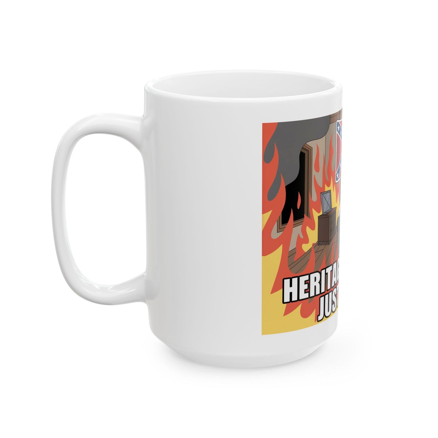 heritage not hate coffee mug with bold graphic design and strong social message