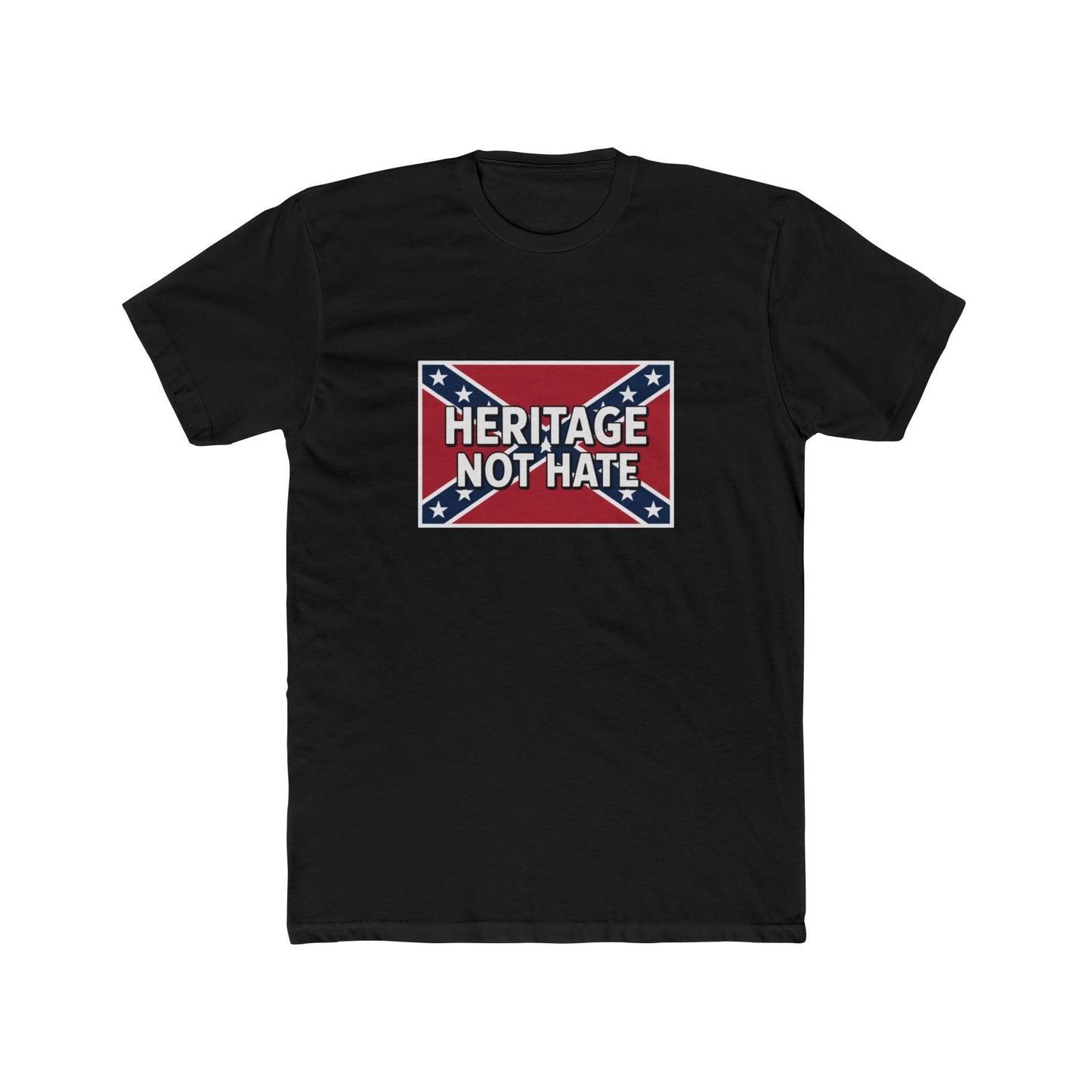 Black T-Shirt with heritage not hate t-shirt confederate flag rebel design printed on front