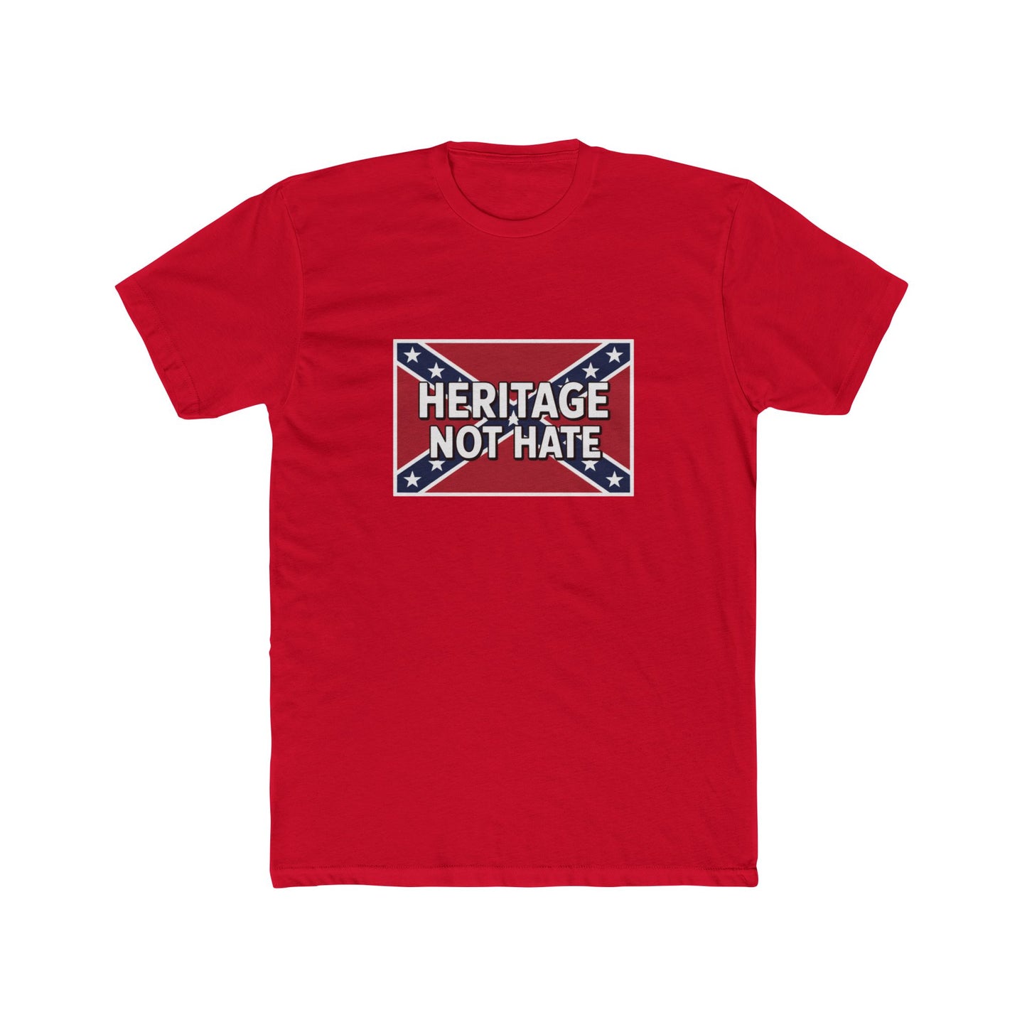 Red T-shirt with heritage not hate t-shirt confederate flag rebel design on front