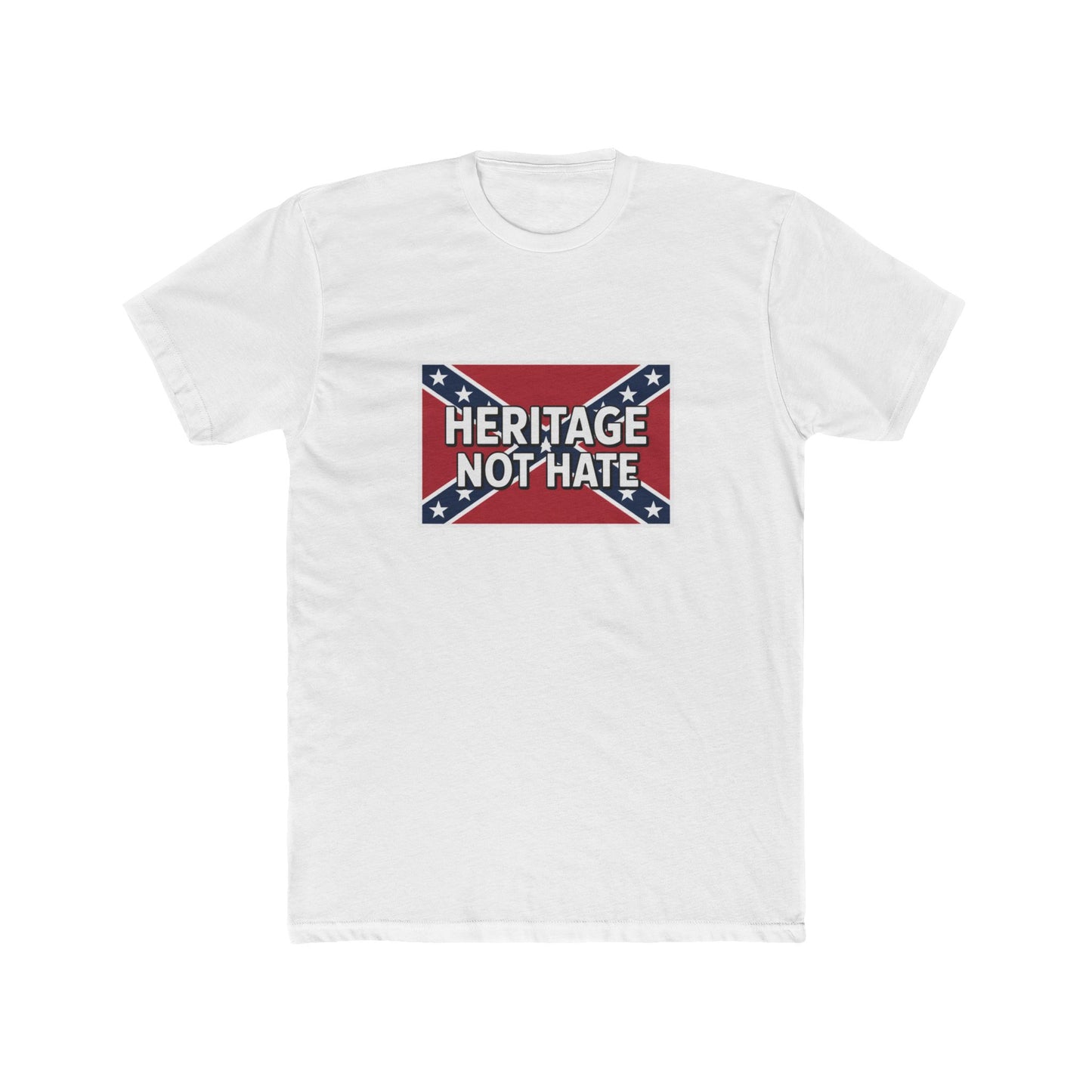 White t-shirt  with heritage not hate t-shirt confederate flag rebel graphic on front