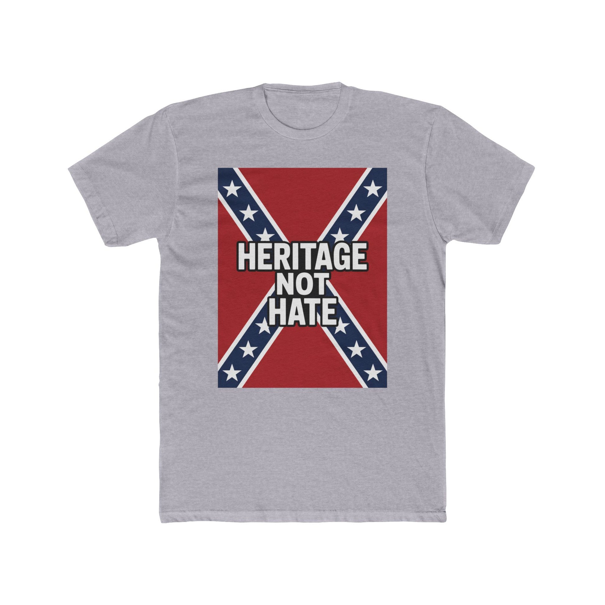 heritage not hate t-shirt with red and blue Confederate flag design on gray fabric