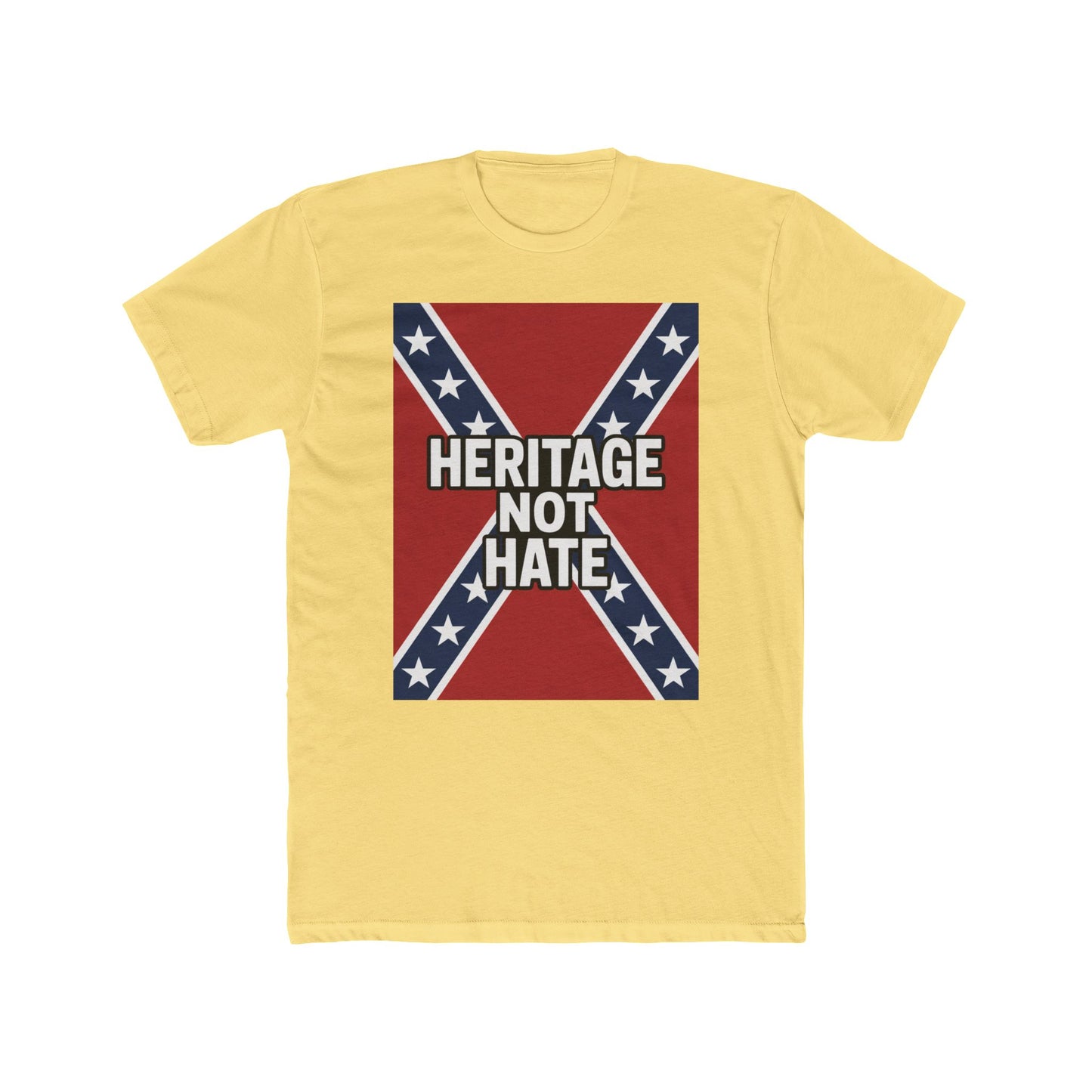 Yellow heritage not hate t-shirt with red and blue heritage flag design