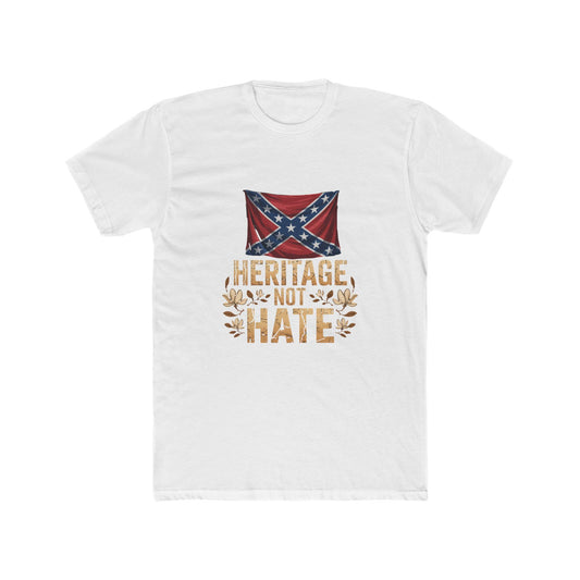 White heritage not hate t-shirt with confederate flag graphic and bold text design
