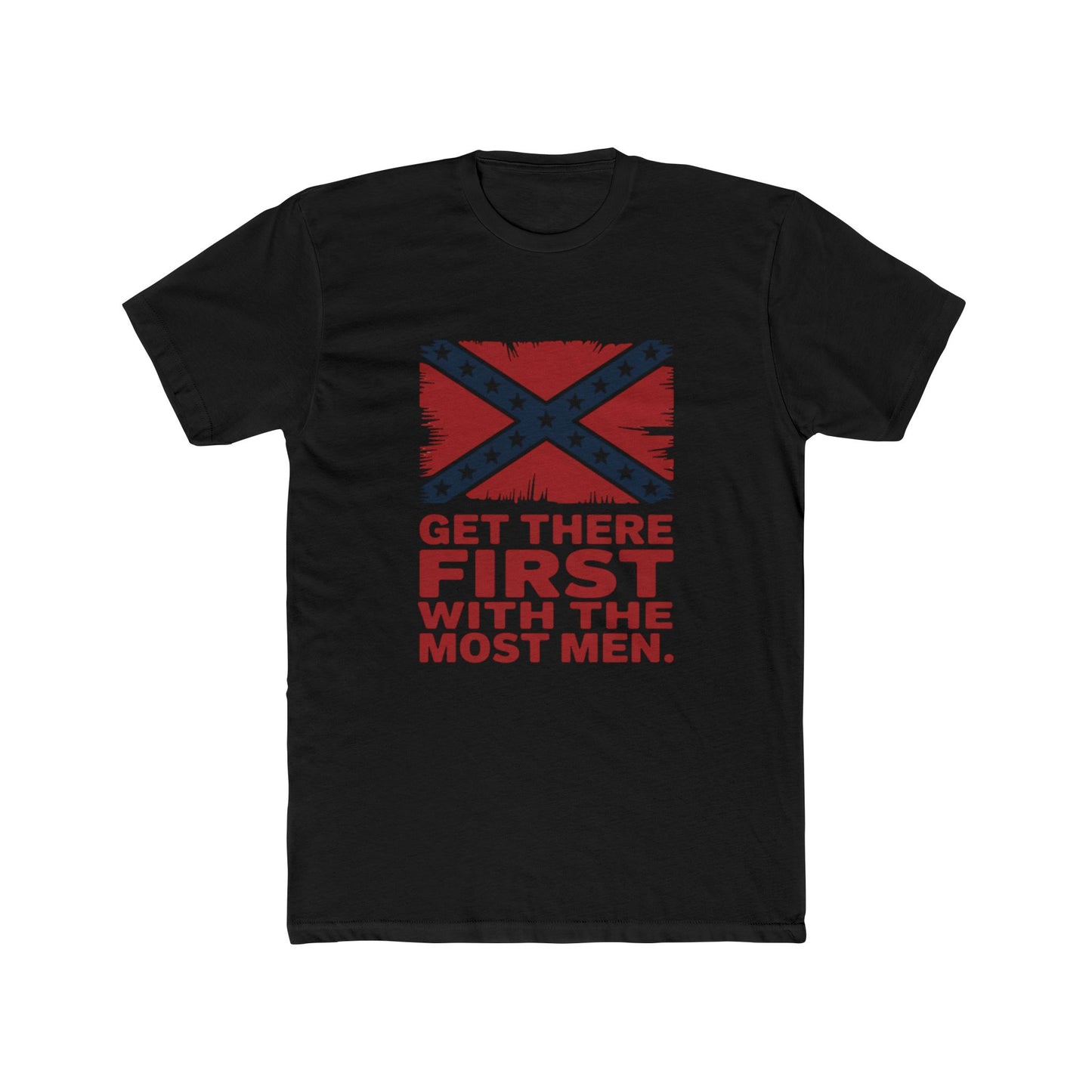 Black Nathan Bedford Forrest t-shirt featuring a red and blue graphic with bold text design