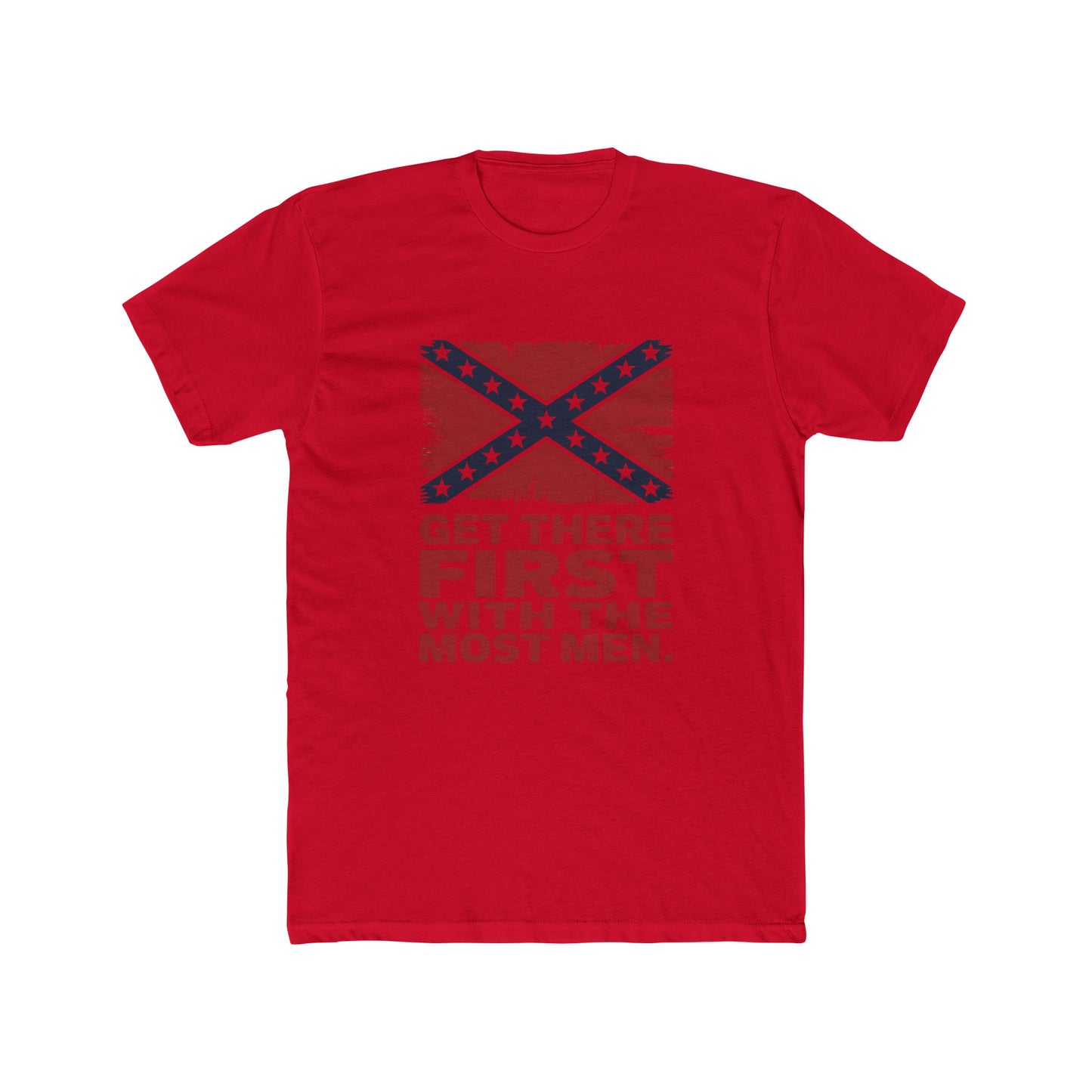 Red Nathan Bedford Forrest t-shirt with a dark Confederate flag and bold text graphic print